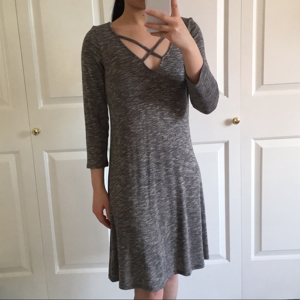Love, Fire - Grey Lattice Front Midi Dress